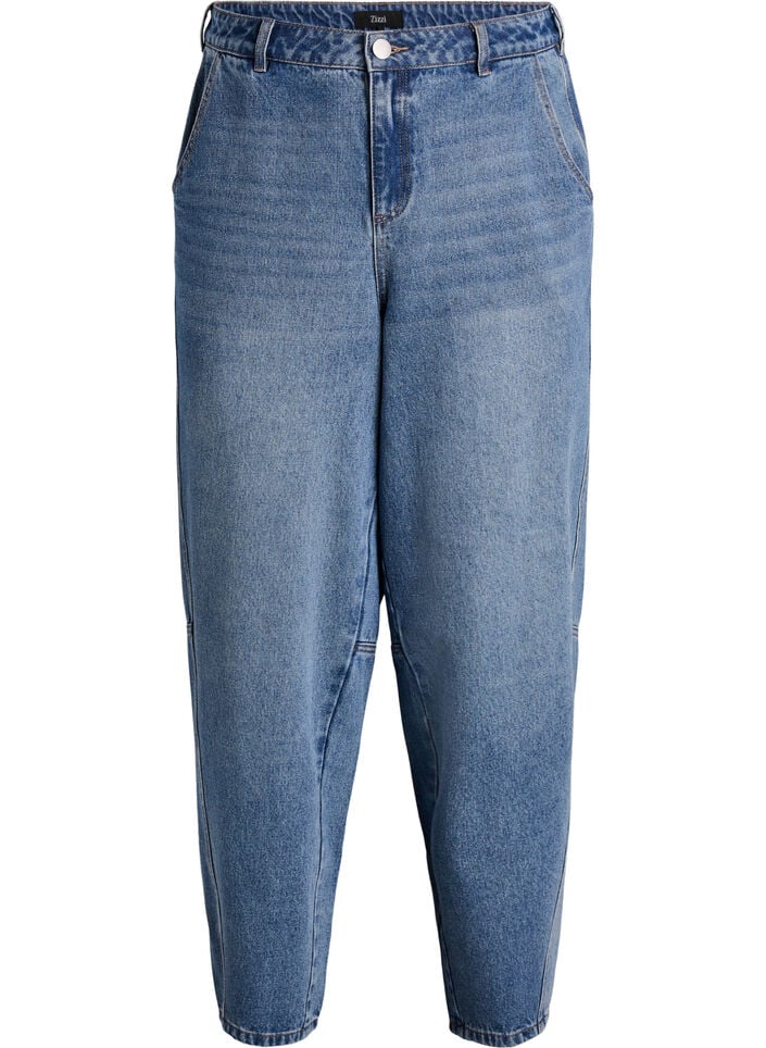 Jeans med høy midje og barrel-formet snitt, Blå, Packshot image number 0