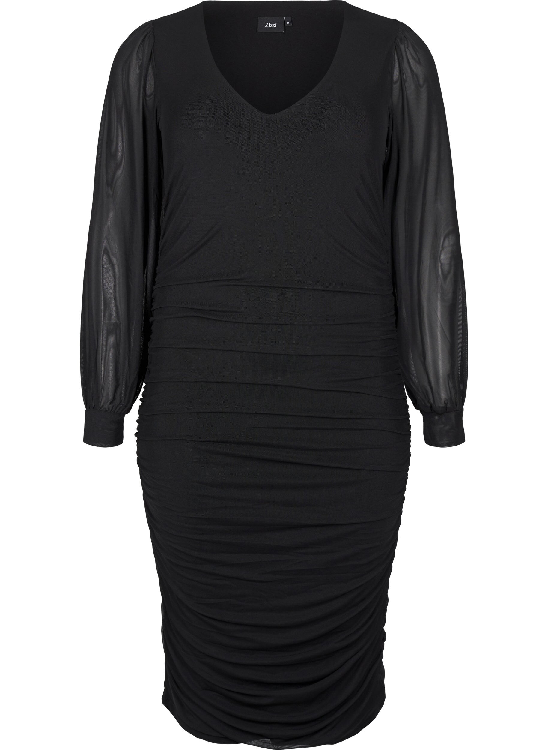 Zizzi Midi mesh kjole med draperinger, Black, Packshot image number 0