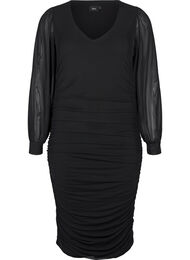 Midi mesh kjole med draperinger, Black