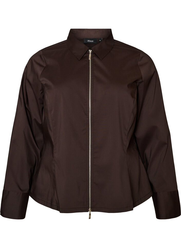 Kort skjorte med to-veis glidel&aring;s, Brun, Packshot image number 0