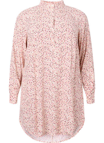 Prikket viskosekjole med knapper, Rose Dot AOP, Packshot image number 0