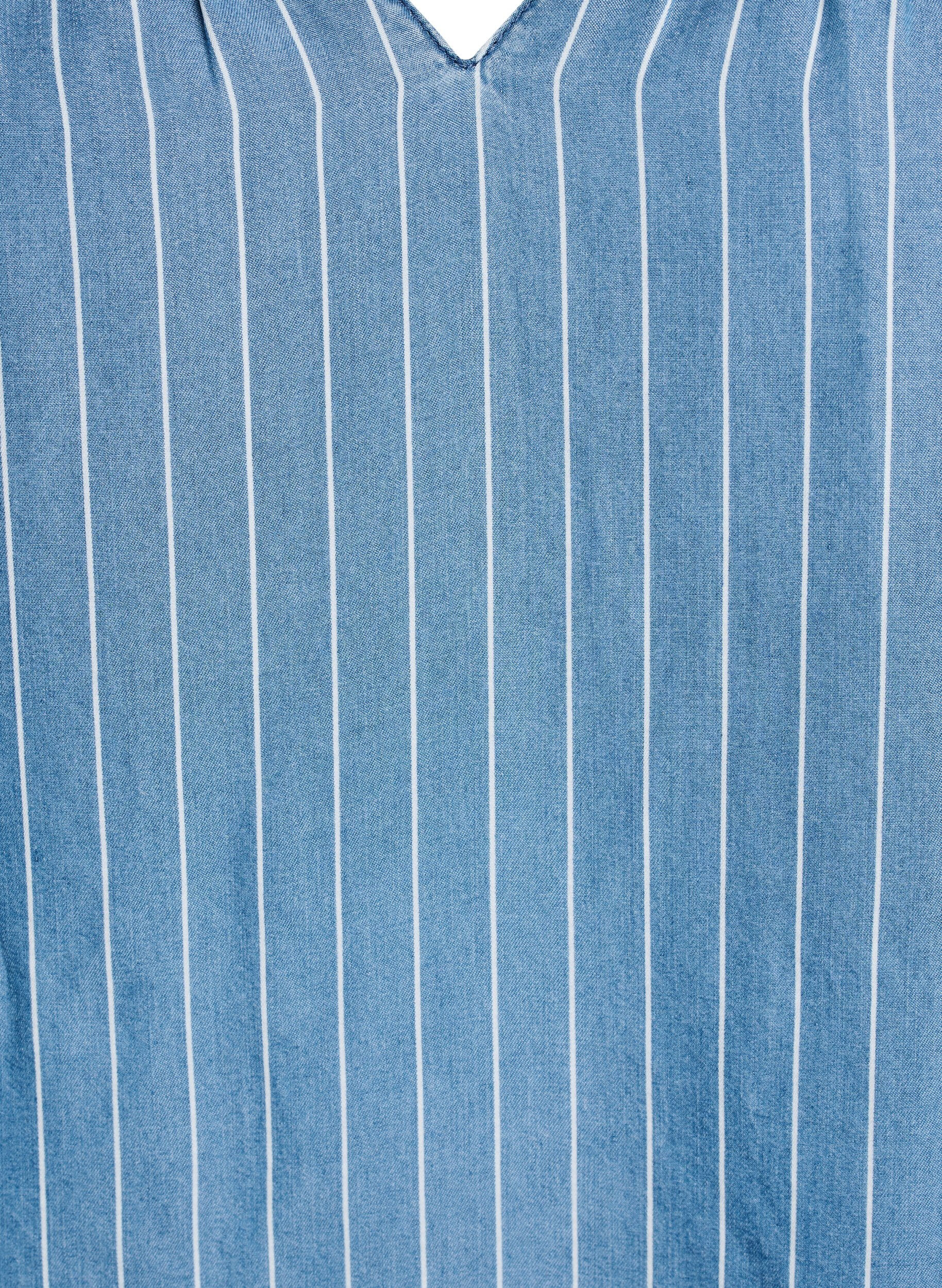 Zizzi Stripete denimbluse med lange ermer, Bl&aring;, Packshot image number 2