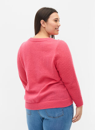 Strikkegenser med blomsterdetaljer, Hot Pink, Model image number 1