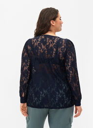 Blondebluse med volangdetalj, Navy, Model