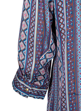 Mønstrete skjortebluse med 3/4 ermer, Blue Ethnic AOP, Packshot image number 3