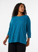 Jersey bluse med 3/4 ermer, Bl&aring;, Model image number 0