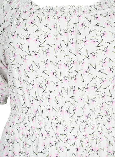 Blomstrete off-shoulder midi kjole i viskose, White Purple Flower, Packshot image number 2