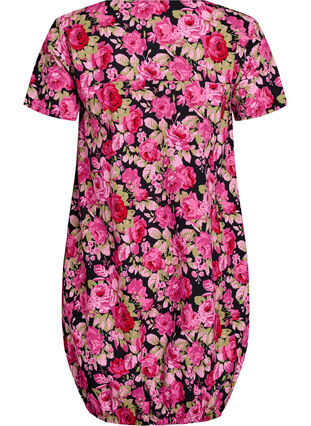 Zizzi Kortermet bomullskjole med trykt mønster, Svart, Packshot image number 1