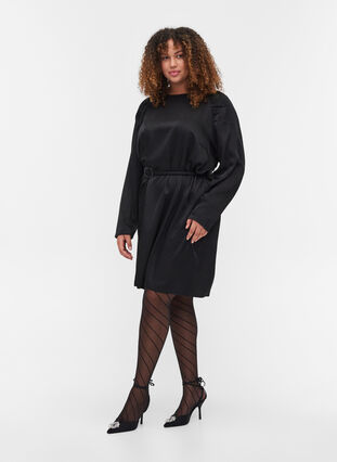 Kjole med puffermer og midjebelte, Black, Model image number 2