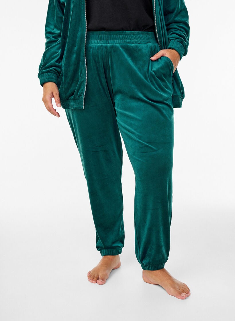 Ledige bukser i fl&oslash;yel, Gr&oslash;nn, Model image number 2