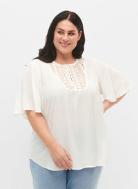 Viskosebluse med 1/2 ermer og broderidetaljer, Snow White, Model