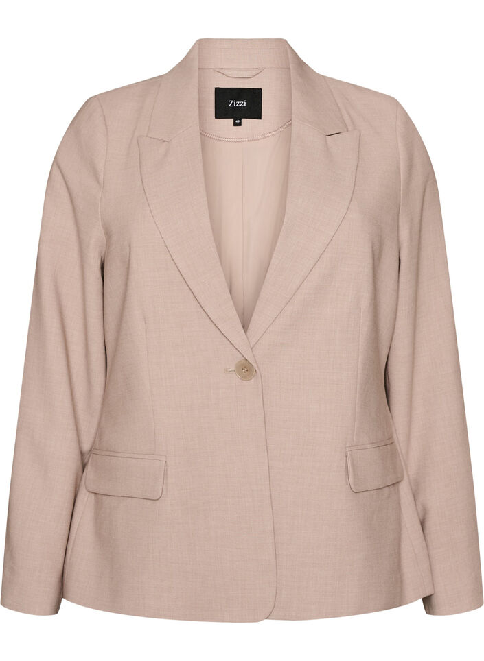 Klassisk blazer med enkel knappelukking og lommer, Beige, Packshot image number 0