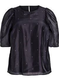 Festbluse i organza-uttrykk med prikker, Svart Festbluse i organza-uttrykk med prikker