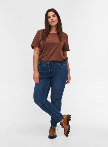 Ekstra slim Sanna jeans med normal høyde i livet, Blue denim, Model image number 0
