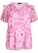 Blomstret bluse med volangkrage og peplumeffekt, Rosa, Packshot image number 0