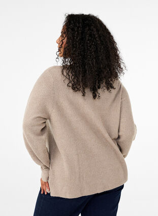 Zizzi Strikket bluse med v-hals og lange ermer, Simply T. White Mel., Model image number 1