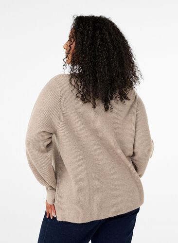 Zizzi Strikket bluse med v-hals og lange ermer, Simply T. White Mel., Model image number 1