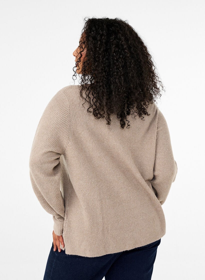 Strikket bluse med v-hals og lange ermer, Simply T. White Mel., Model image number 1