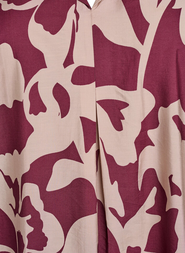 Knelang kjole med trykk og V-hals, Rød, Packshot image number 2