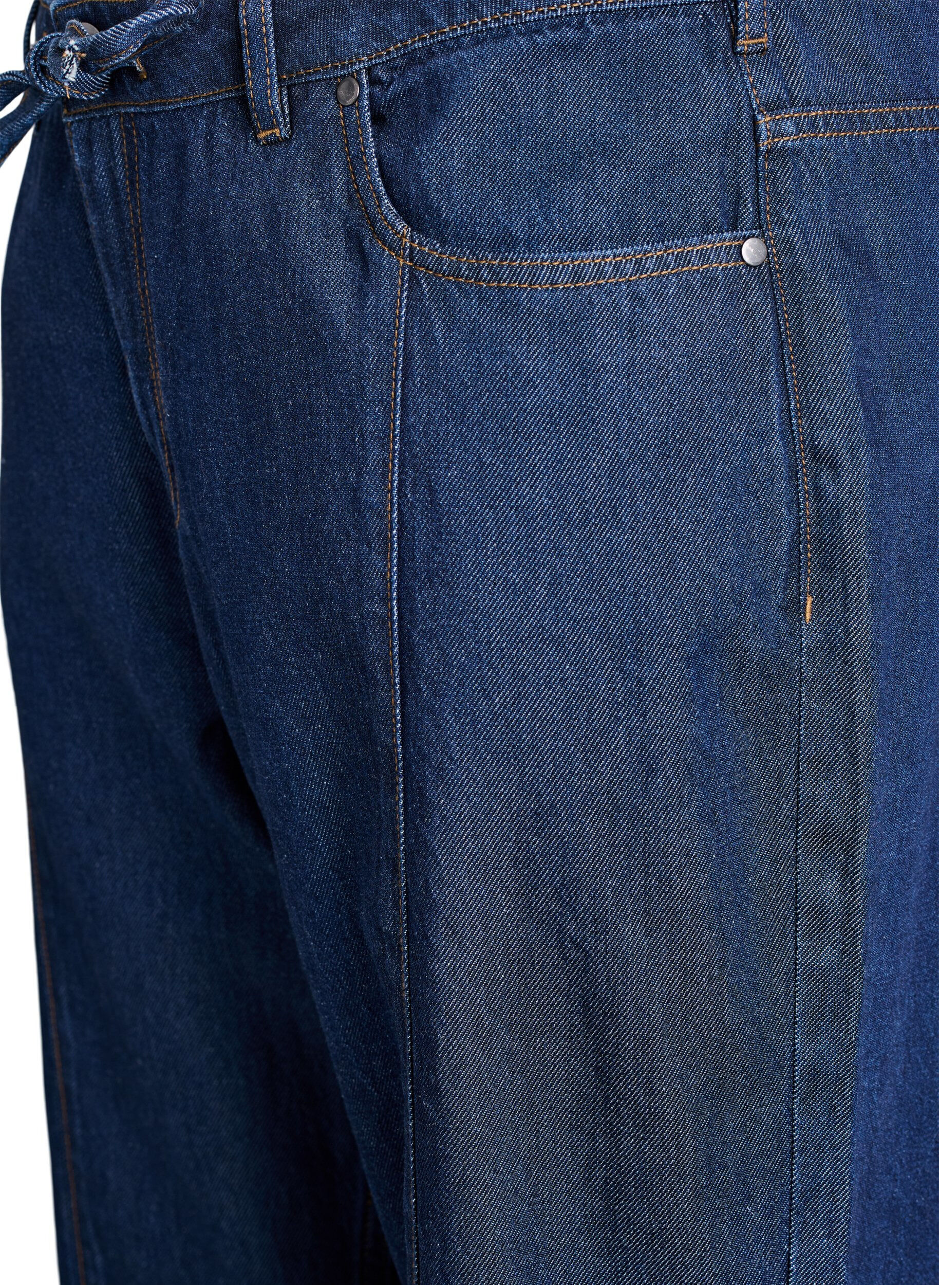 ZizziVide jeans med knytebelte og h&oslash;y midje, Bl&aring;, Packshot image number 2