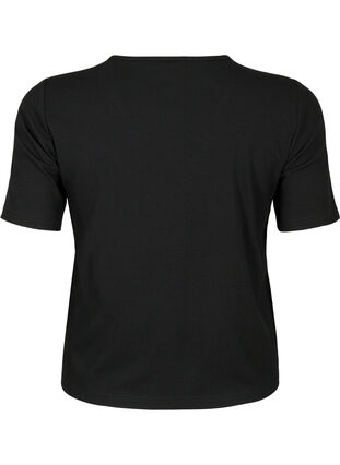 Ribbestrikket bluse med kjededetaljer, Black, Packshot image number 1