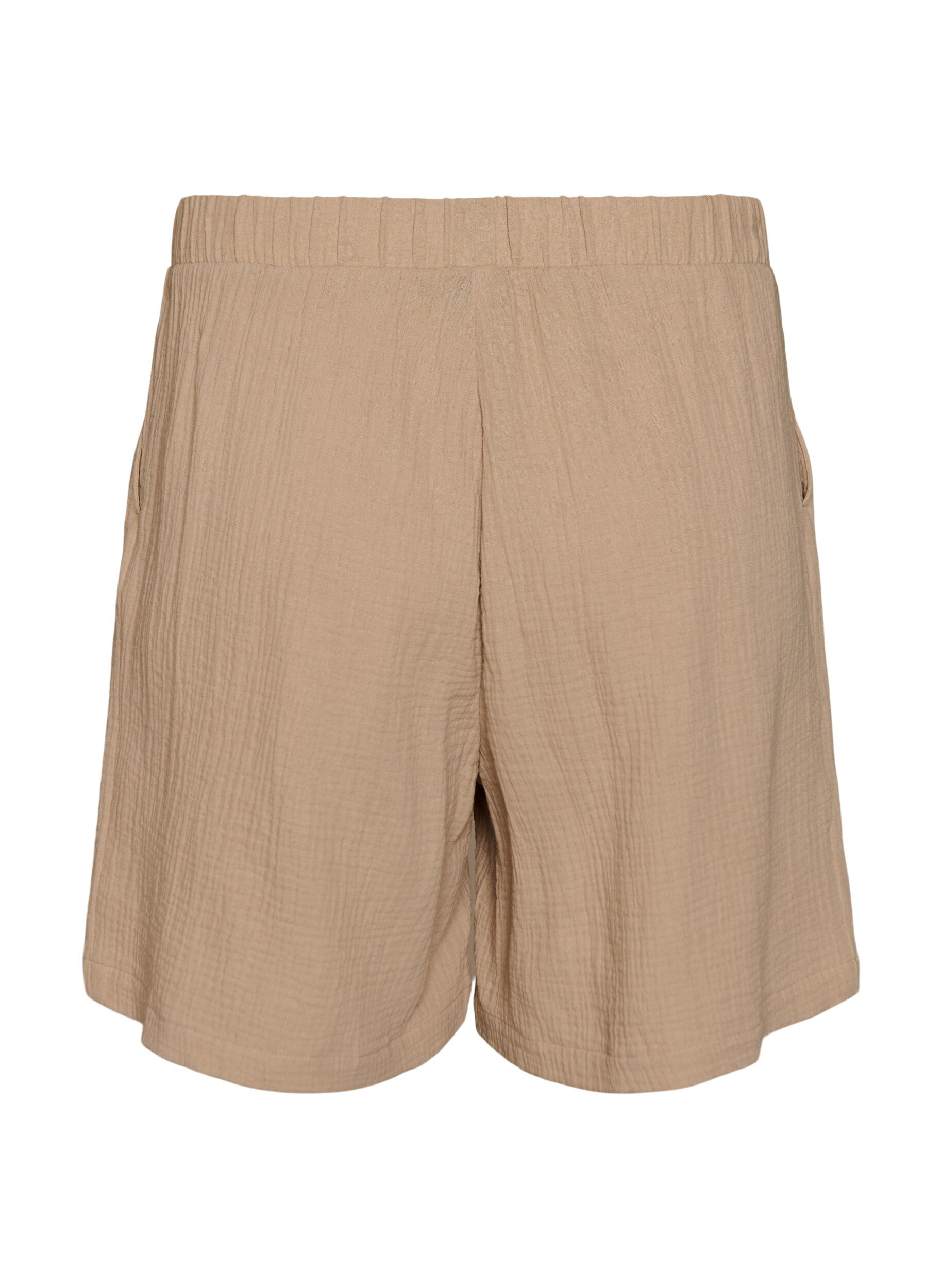 Zizzi Shorts i bomullsmusselin med h&oslash;y midje, Beige, Packshot image number 1