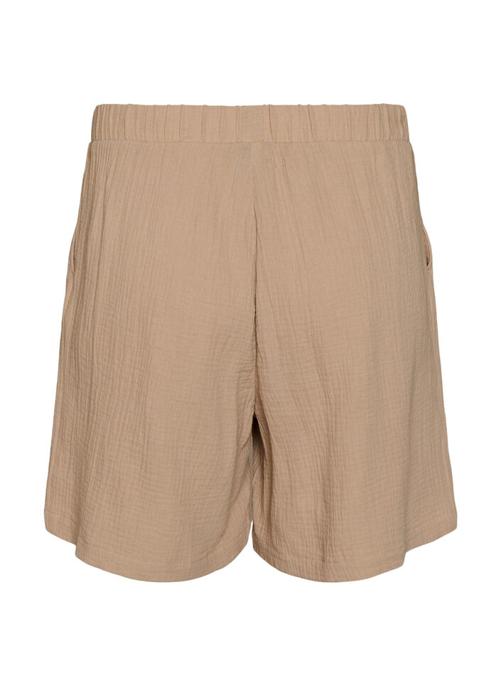 Shorts i bomullsmusselin med h&oslash;y midje, Beige, Packshot image number 1
