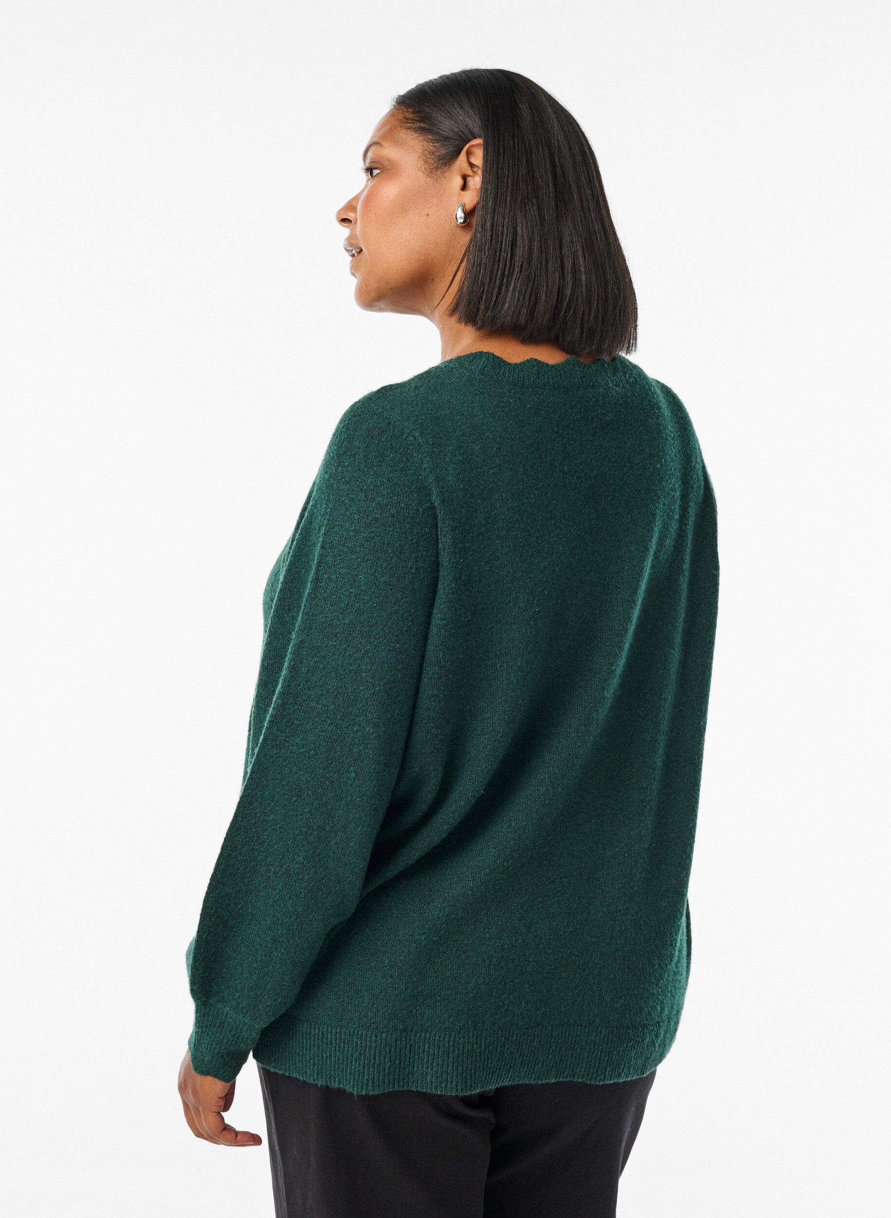 ZizziStrikkebluse med b&oslash;lgete kanter, Gr&oslash;nn, Model image number 2