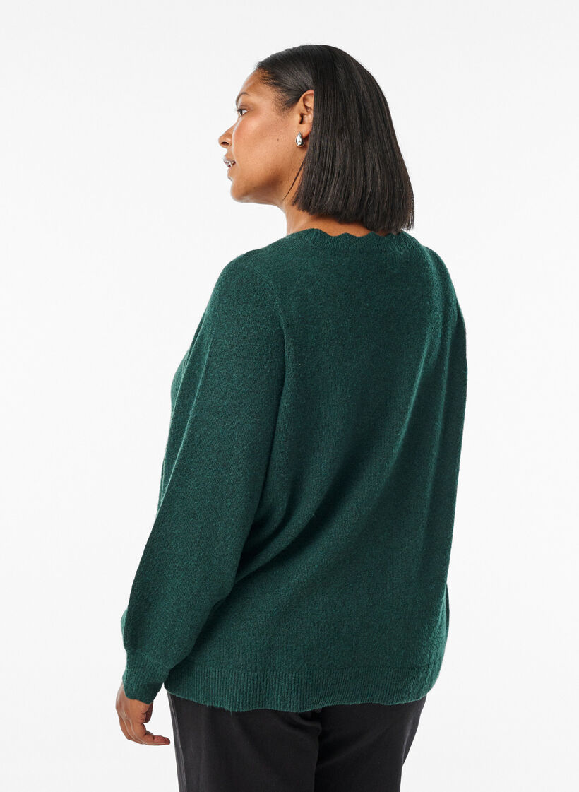 Strikkebluse med b&oslash;lgete kanter, Gr&oslash;nn, Model image number 2