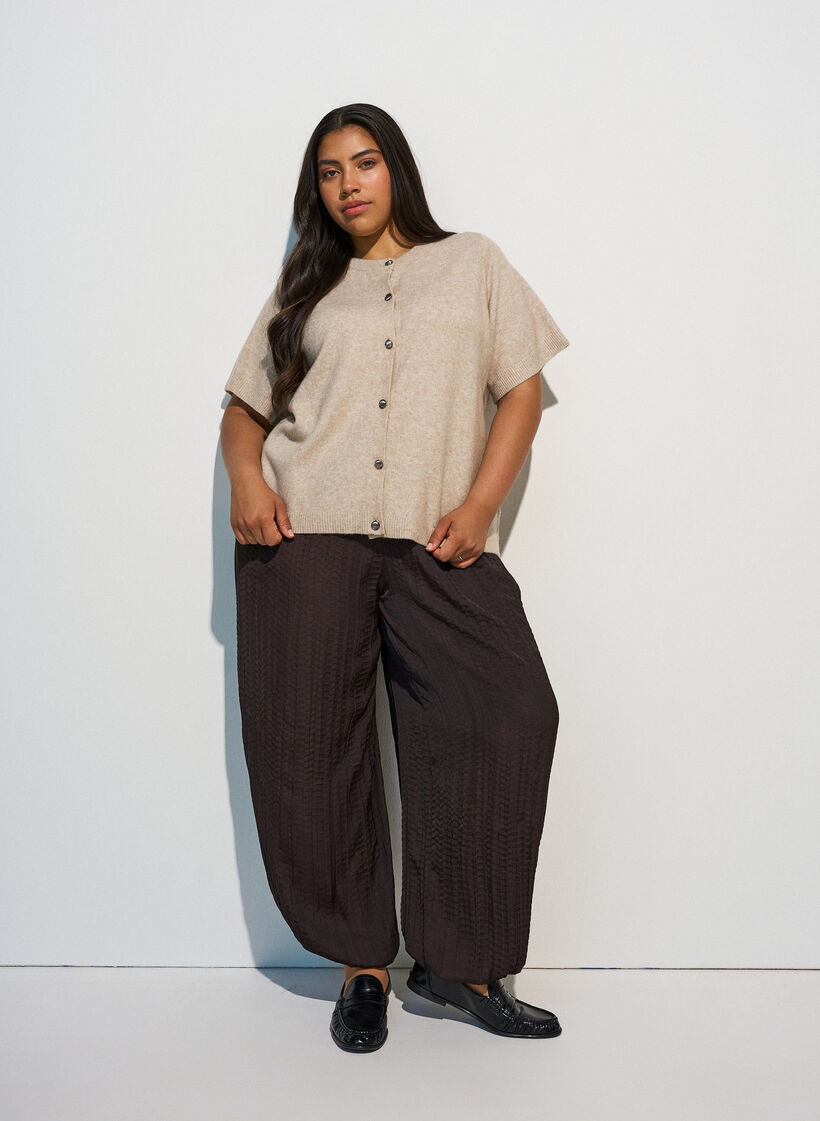 Strikket cardigan med korte ermer, Beige, Model image number 1