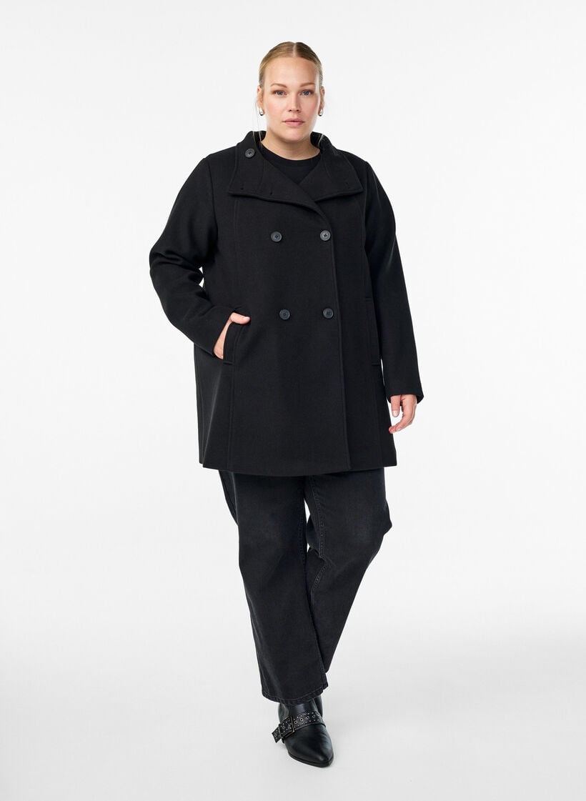 Kort k&aring;pe med A-linjesnitt, Svart, Model image number 1