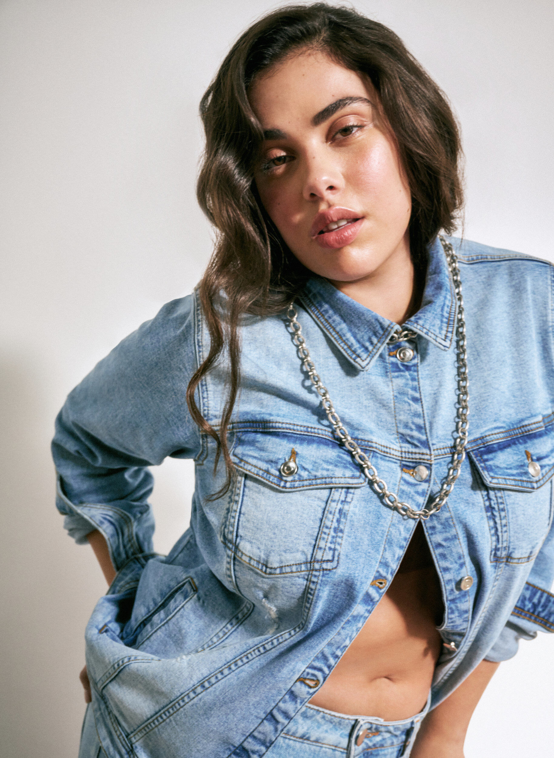 Zizzi Kort dongerijakke i bomull, Light blue denim, Image image number 0