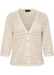 Strikket cardigan med hullbroderi og V-hals, Beige, Packshot image number 0