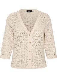 Strikket cardigan med hullbroderi og V-hals, Beige