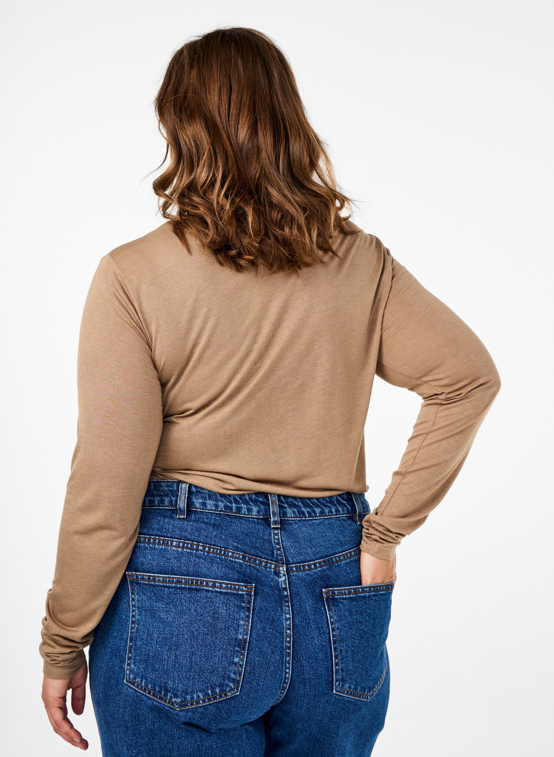 ZizziLangermet bluse i ull og viskose, Brun, Model image number 2