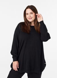 Strikkebluse med knapper i sidene, Svart Strikkebluse med knapper i sidene, Svart, Model