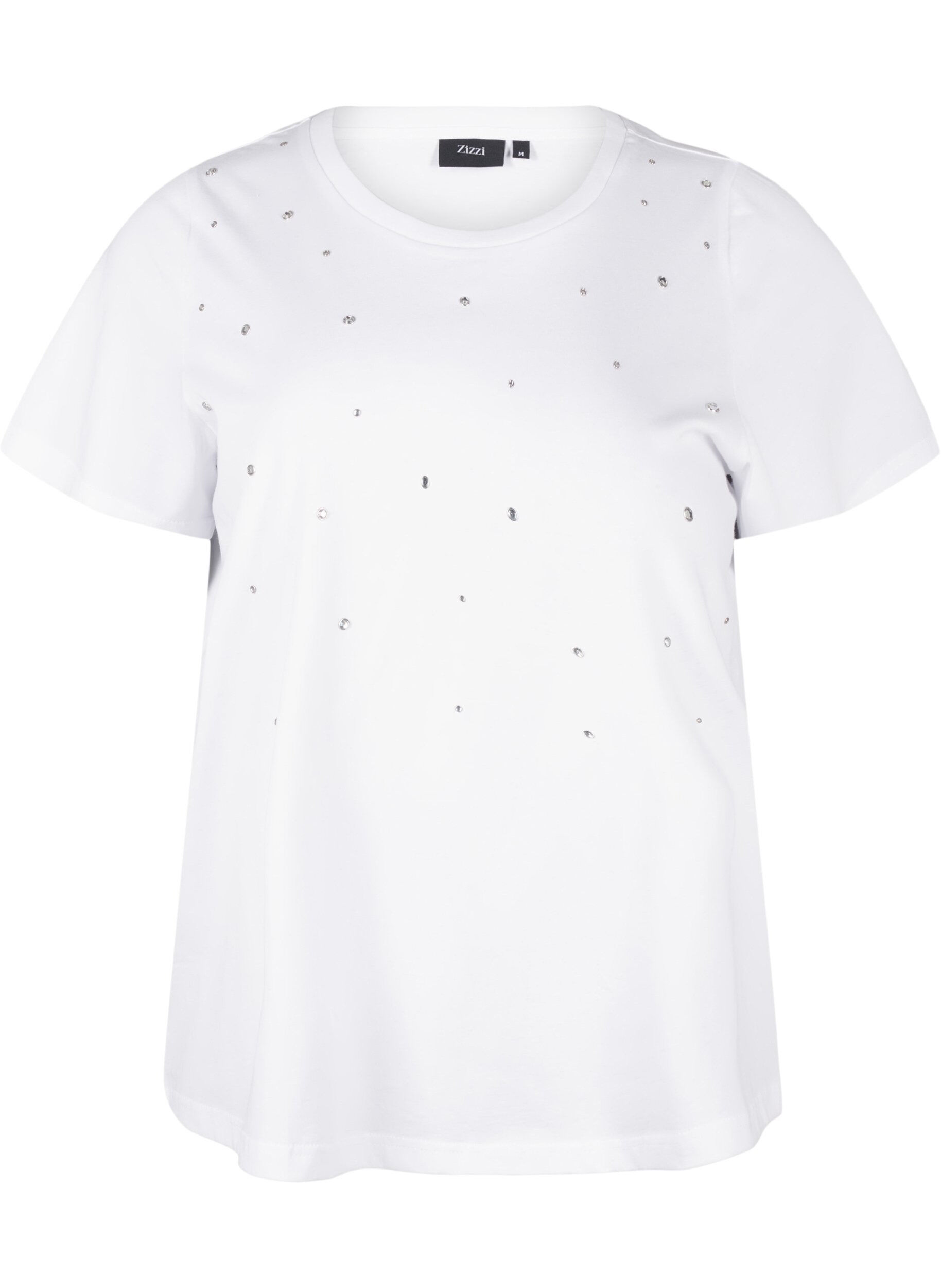 Zizzi T-skjorte i bomull med rhinestones, Bright White, Packshot image number 0