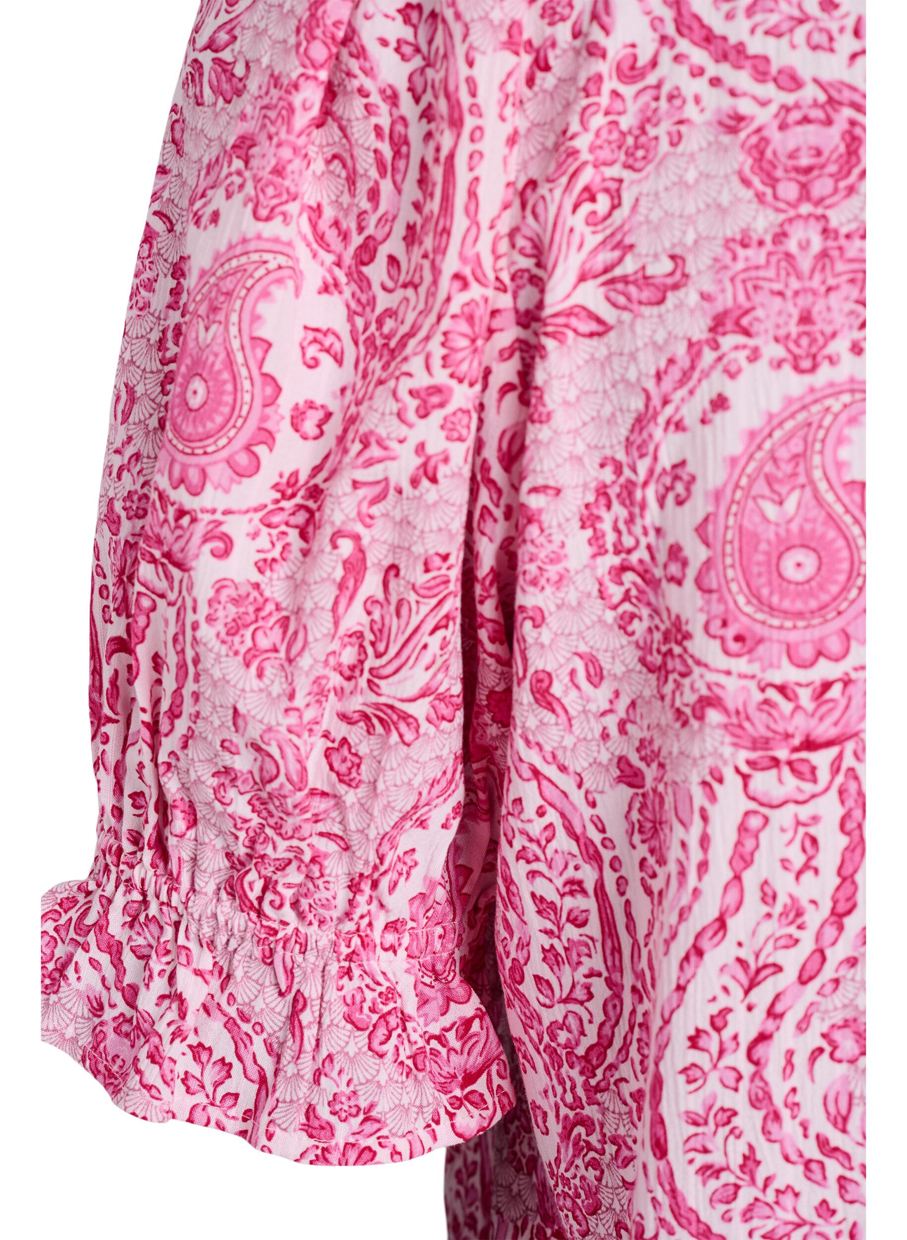 ZizziViskose bluse med paisleym&oslash;nster og firkantet utringning, Rosa, Packshot image number 3