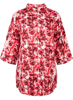 Lang skjorte med heldekkende trykk, Pink AOP Flower, Packshot image number 0