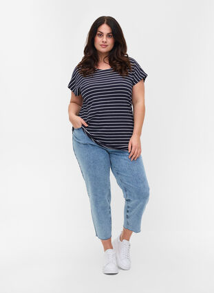 T-skjorte i bomull med striper, Blue Stripe, Model image number 3