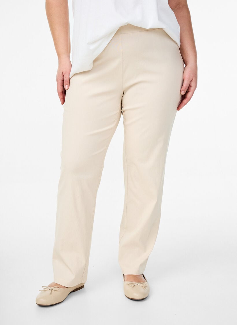 Elastisk bukse i viskose, Beige, Model image number 2