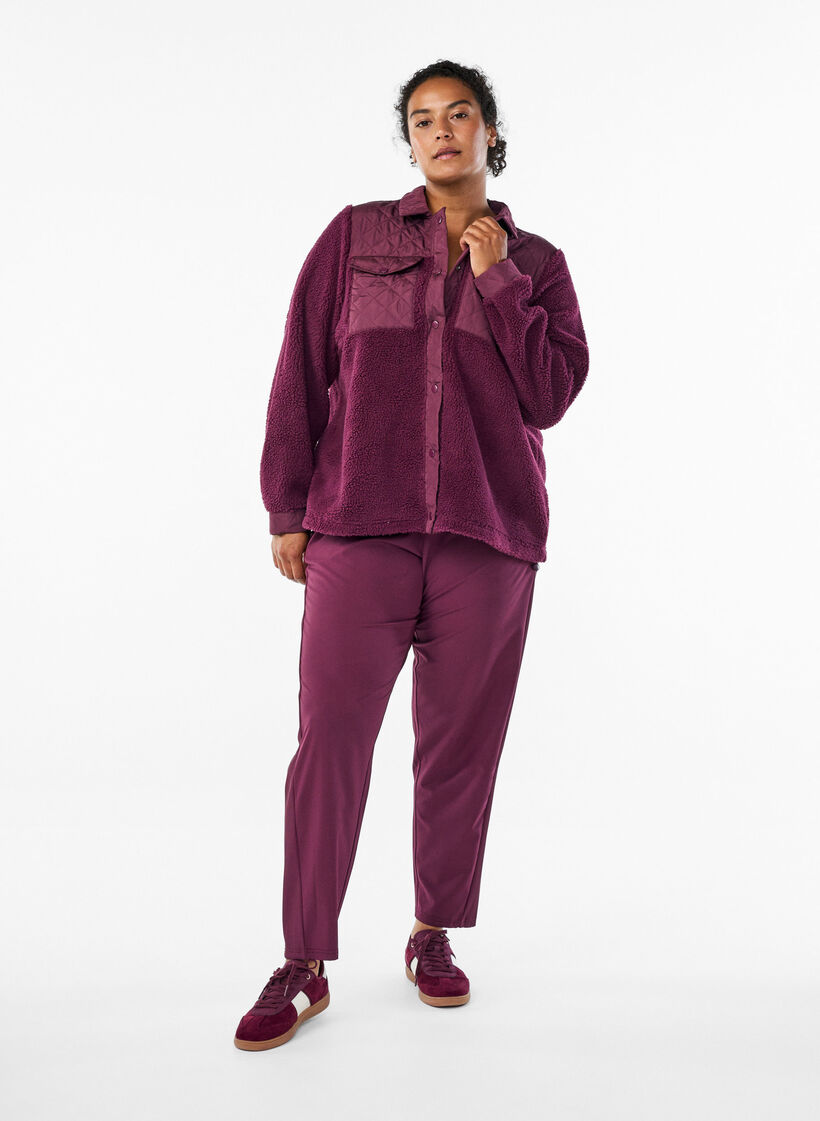Fleecejakke med quiltede detaljer, Grape Wine, Model