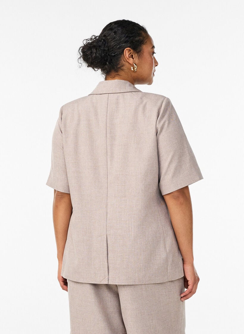 Blazer med korte ermer og slag, Brun, Model image number 2