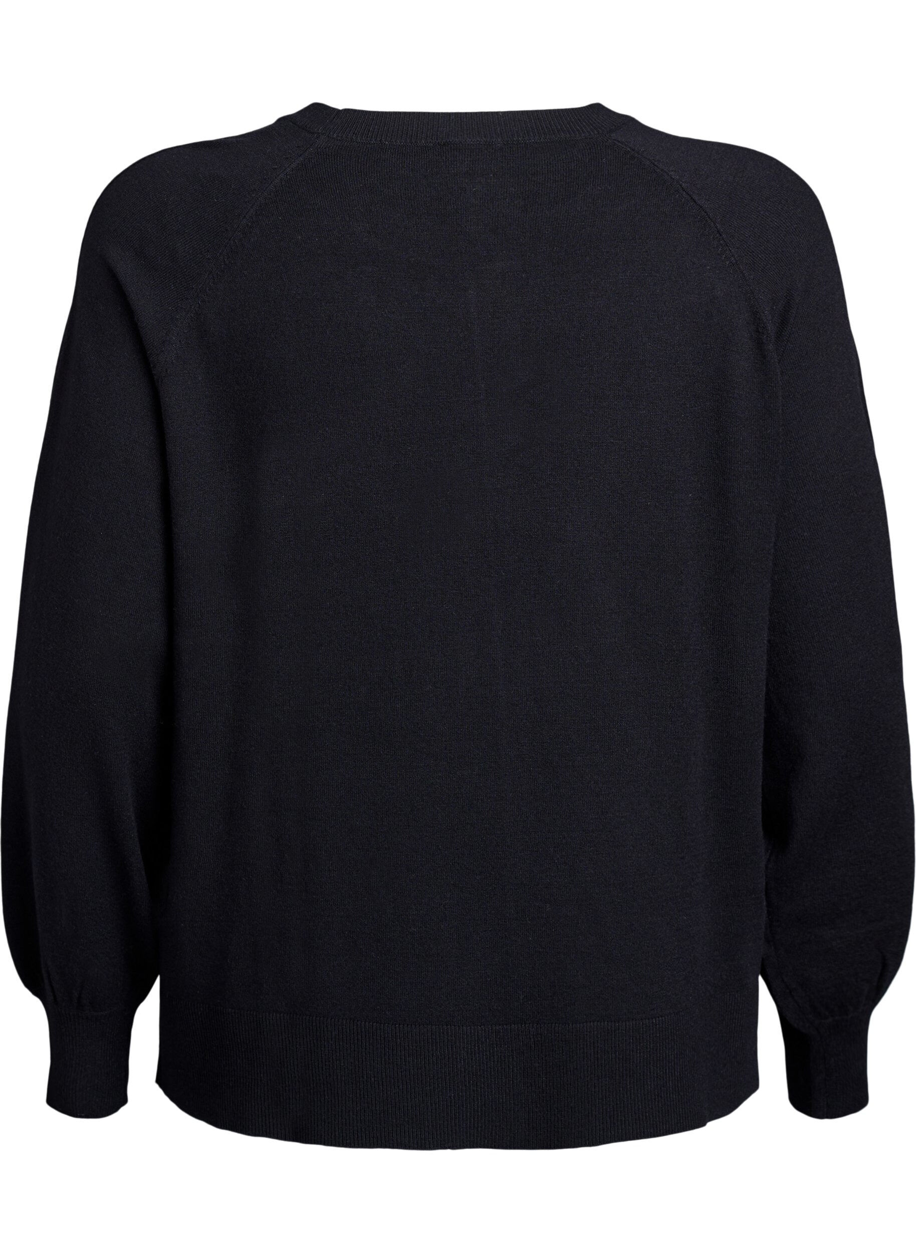 Zizzi Strikket bluse med midts&oslash;m og raglanermer, Svart, Packshot image number 1