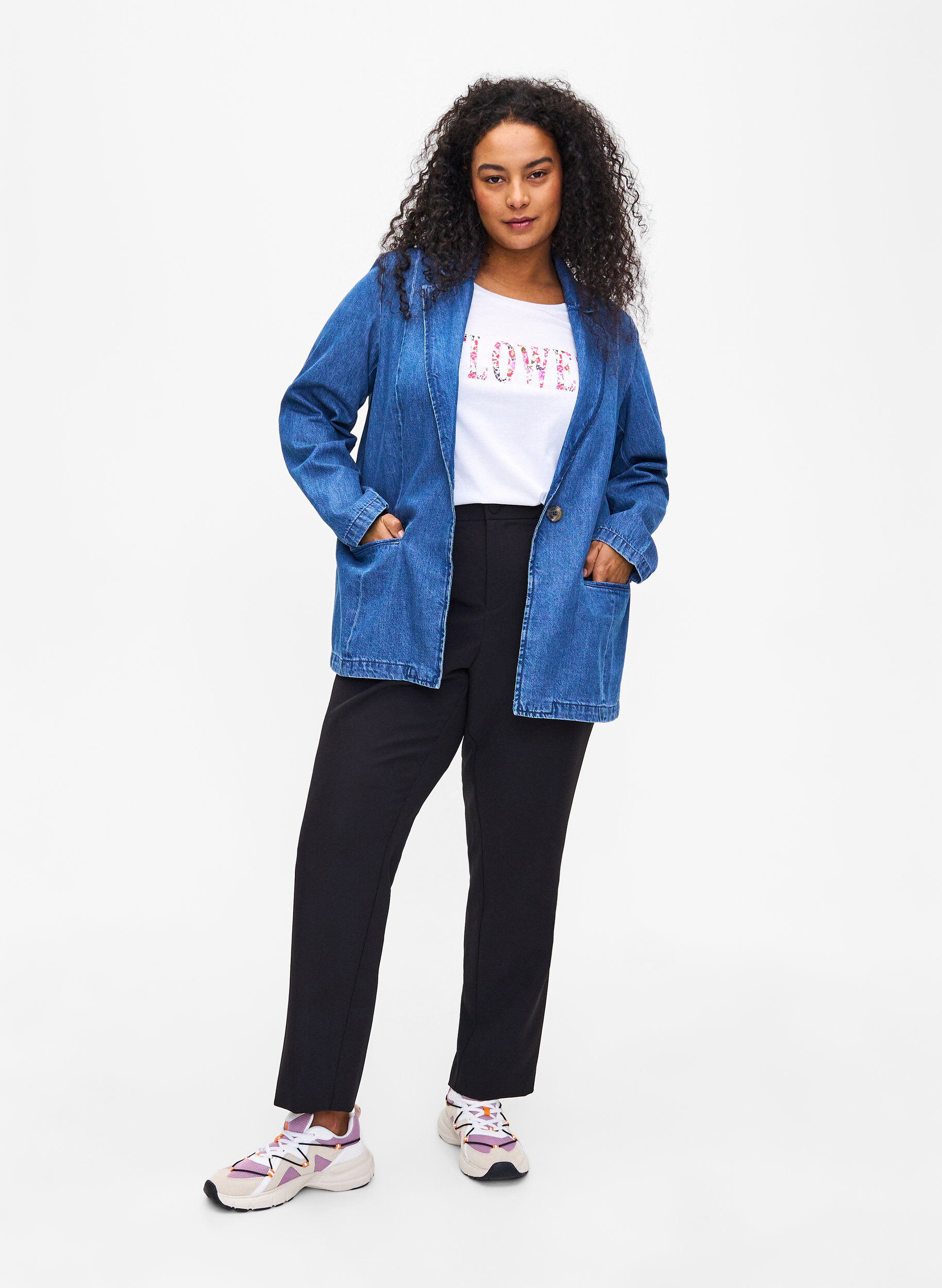 Zizzi Denimblazer med lommer, Blue Denim, Model image number 2