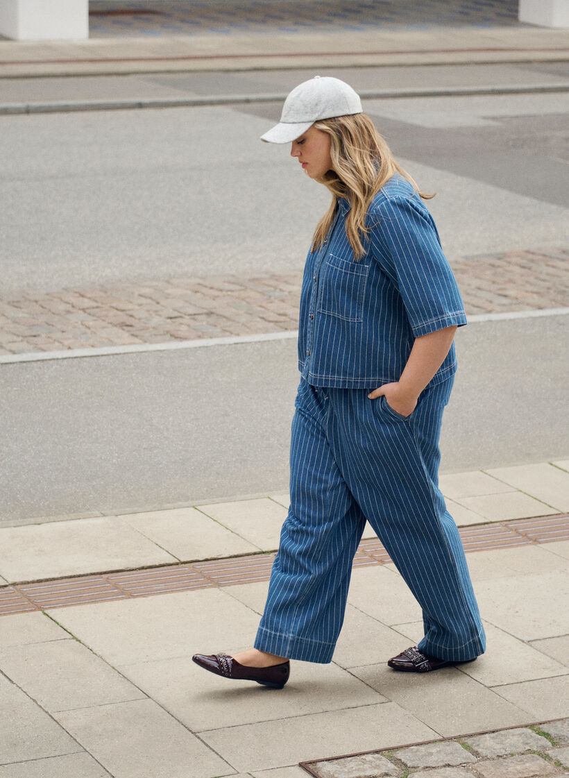Kort stripete denimskjorte, Blue Denim Stripe, Image