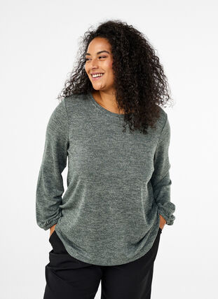 Zizzi FLASH - Jerseybluse med lange ermer, Grønn, Model image number 0
