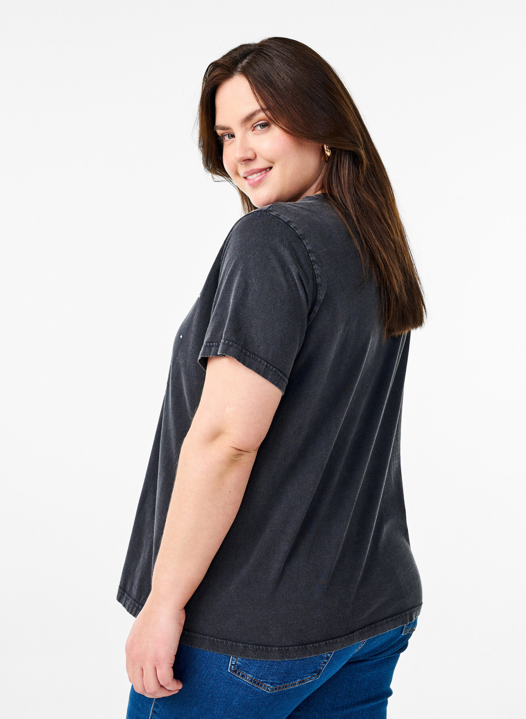 Zizzi T-skjorte i &oslash;kologisk bomull med et kult trykk, Gr&aring;, Model image number 2