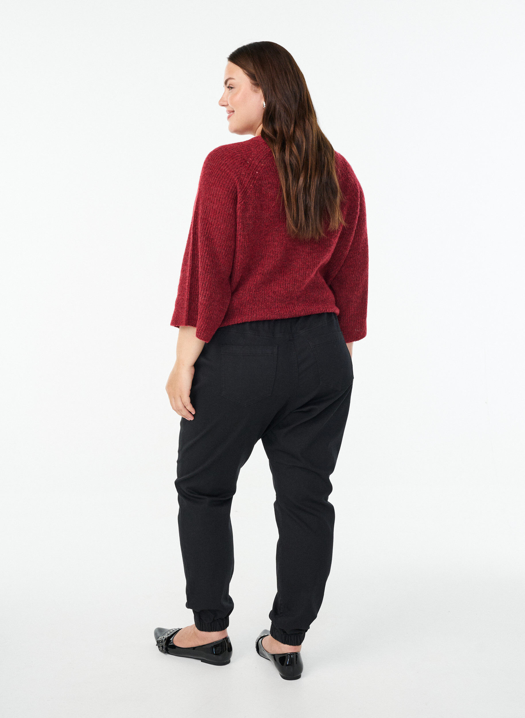 Zizzi Joggebukse i denim med lommer, Svart, Model image number 1