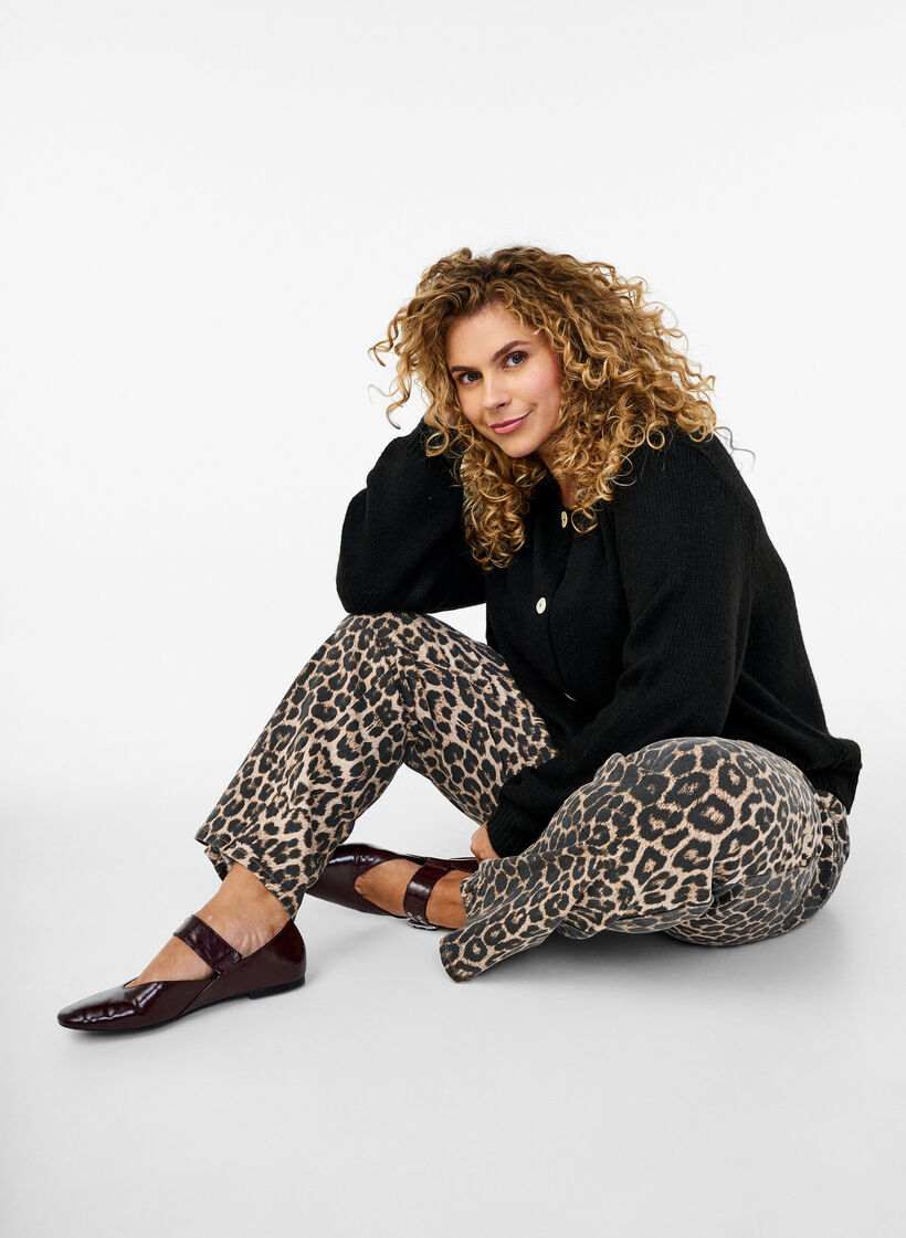Straight fit jeans med sebraprint, Brun, Image image number 0
